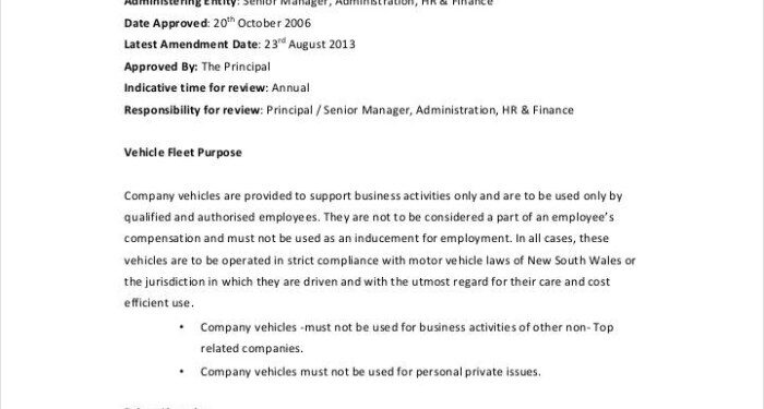 FREE 21+ Company Vehicle Policy Templates in PDF | MS Word | Google ...